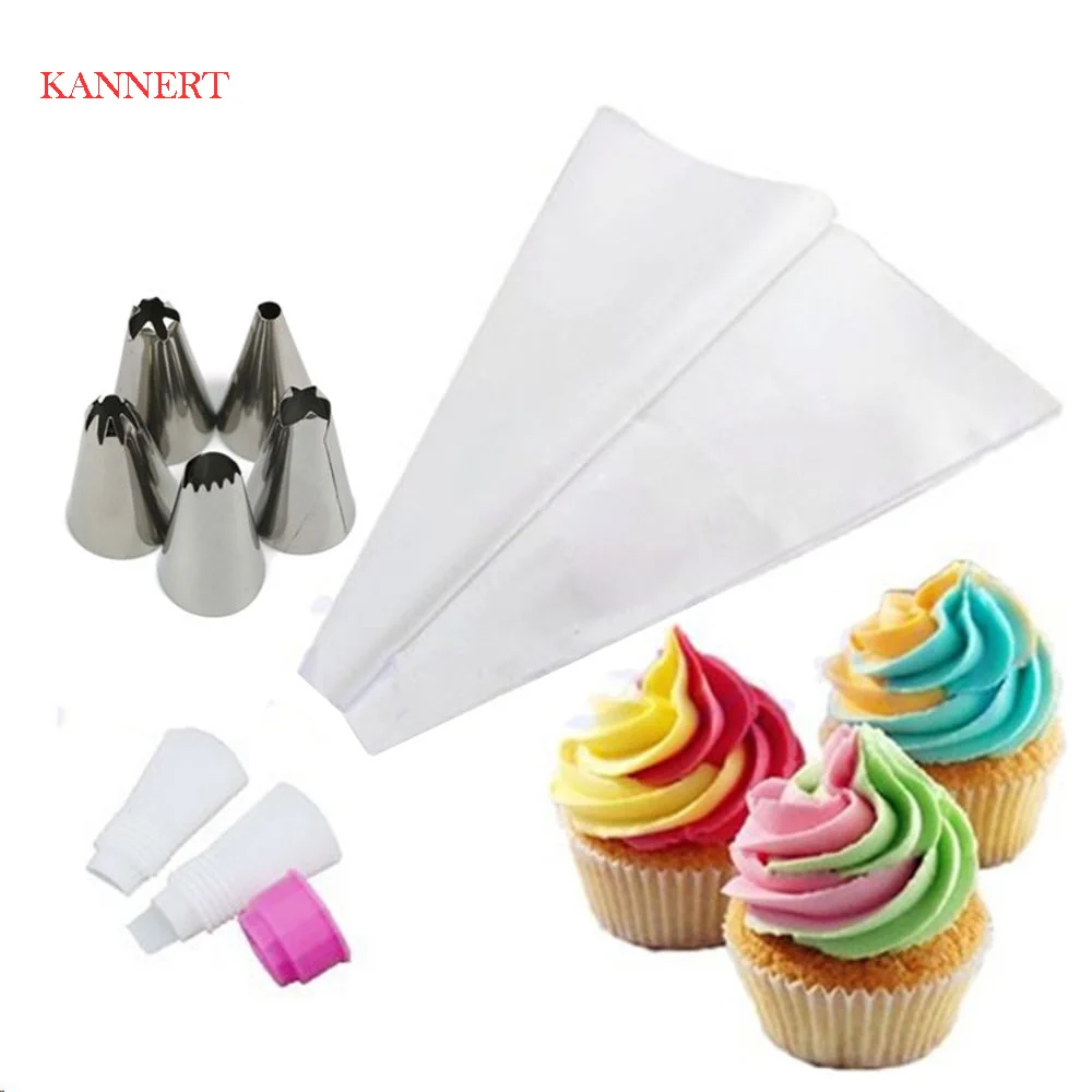 

5Pcs/Set Russian Double Two Color Cake Dessert Decorators Icing Piping Bag Cream Pastry With Nozzles Converter Topper