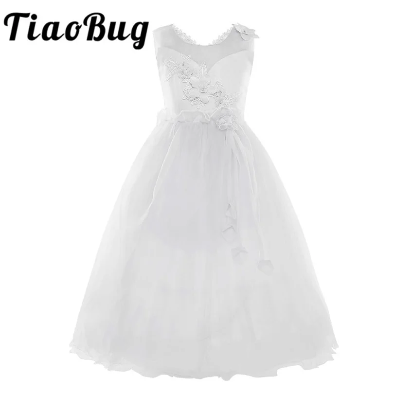 

White Fashion Kids Pageant Flower Girl Dresses 2018 Organza Mesh Ball Gown Flower Girl Dress First Communion Wedding Party Dress