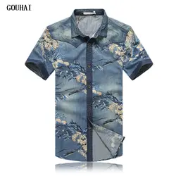 GOUHAI 2019 Новое поступление Мужская джинсовая рубашка мужские рубашки с цветочным узором M-4XL 5XL плюс Размеры мужская одежда рубашки Роскошные