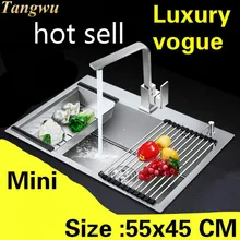 Квартира мини роскошная кухня ручная раковина одинарная мойка высокого качества 304 нержавеющая сталь Горячая 55x45 см