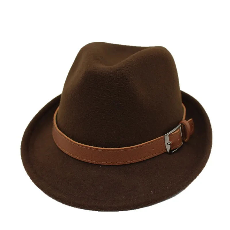 OZyc, Мужские фетровые шляпы с широкими полями, джазовые кепки, шляпа с плоским верхом, шерстяная короткая стильная шляпа - Цвет: dark brown