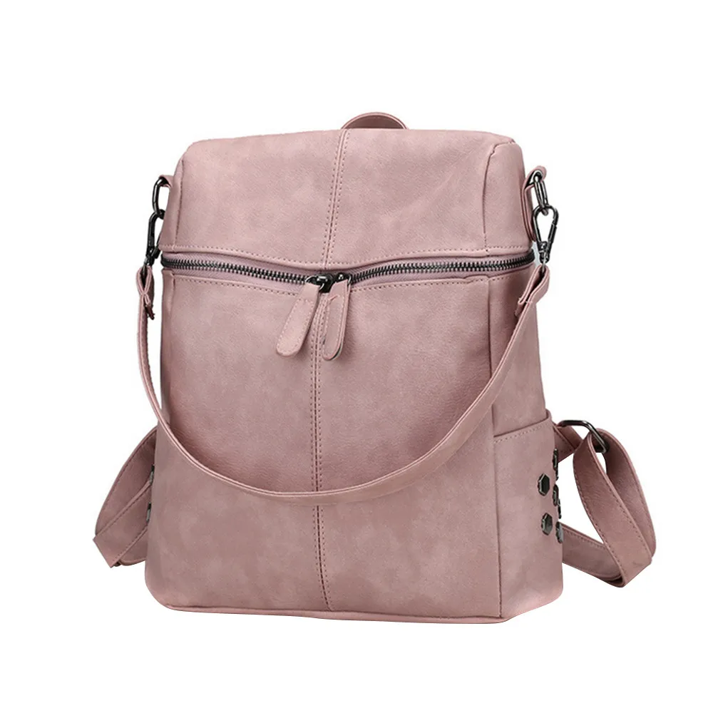 

Simple Style Backpack Women PU Leather Backpacks For Teenage Girls School Bags Retro Vintage Solid Black Shoulder Rucksack#23