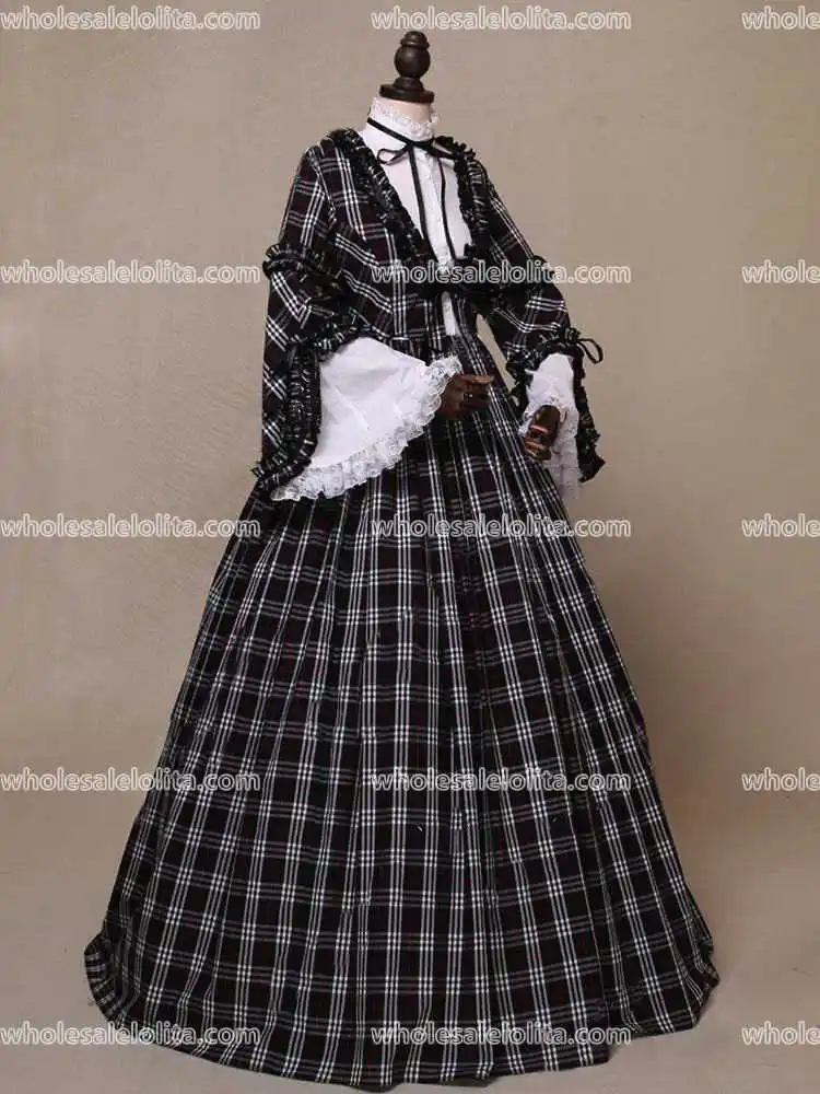 Victorian guerre civile Dickens Plaid Tartan Robe Pioneer Frontier Woman Outfit 158