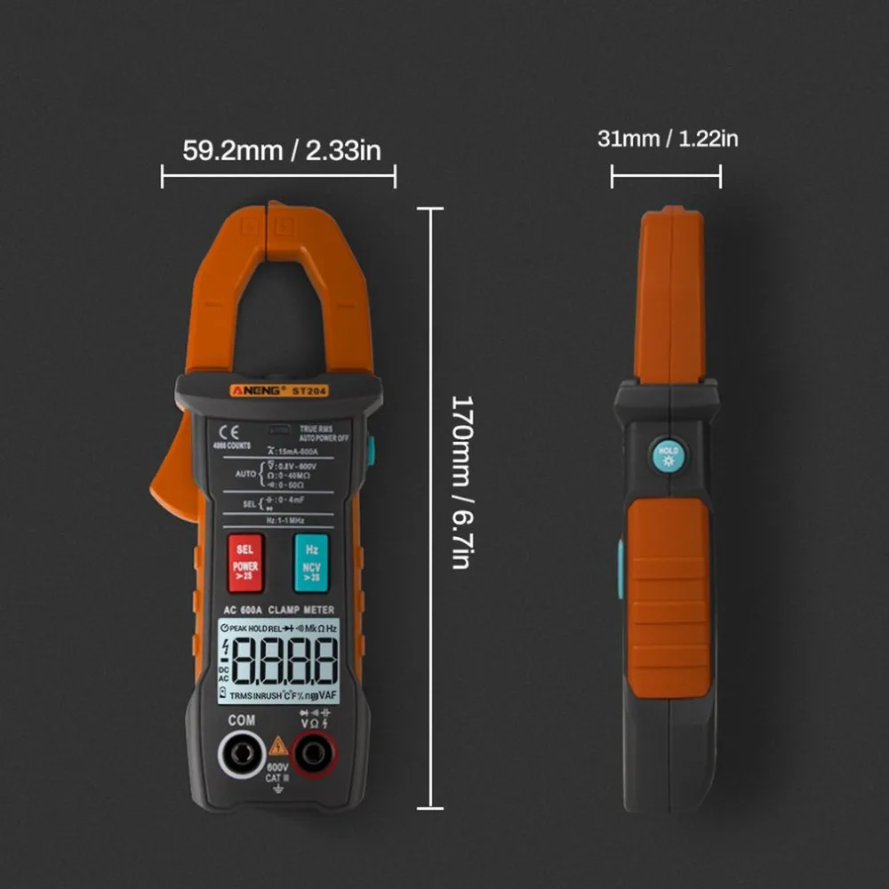 ANENG Автоматический цифровой токоизмерительный клещи 4000 отсчетов постоянного/переменного тока, токоизмерительный зажим, аналоговый мультиметр True RMS ST204 NCV тест