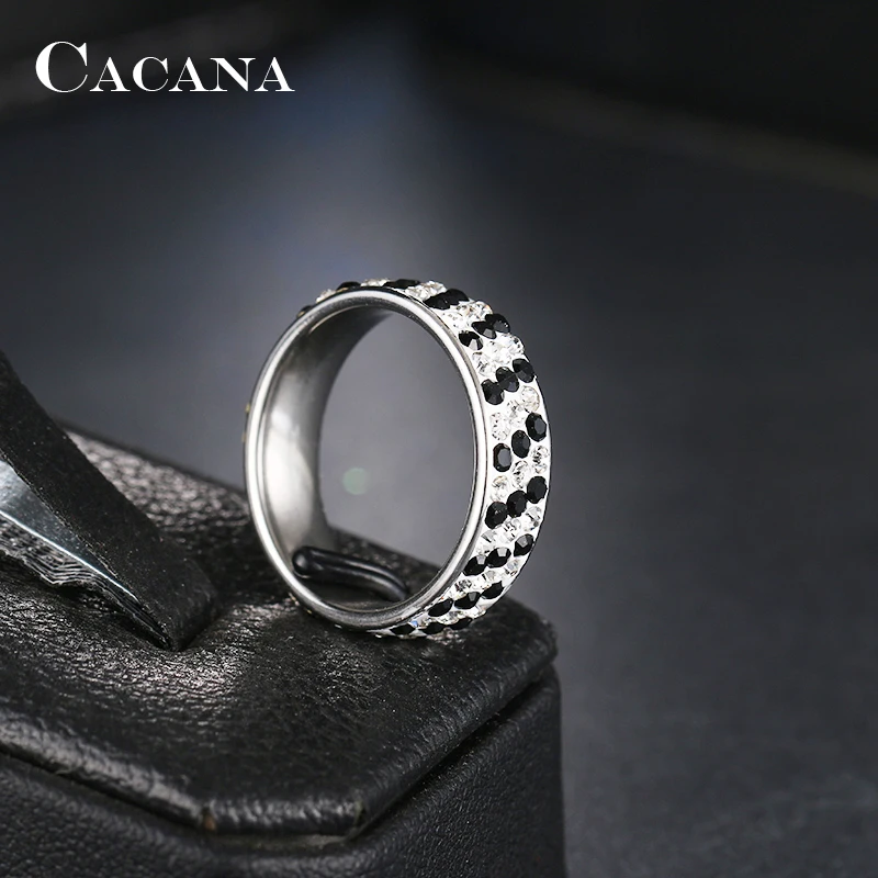 CACANA Stainless Steel Rings For Women Regular Pave Setting Cubic Zirconia Personalized Custom Fashion Jewelry Wholesale NO.R205