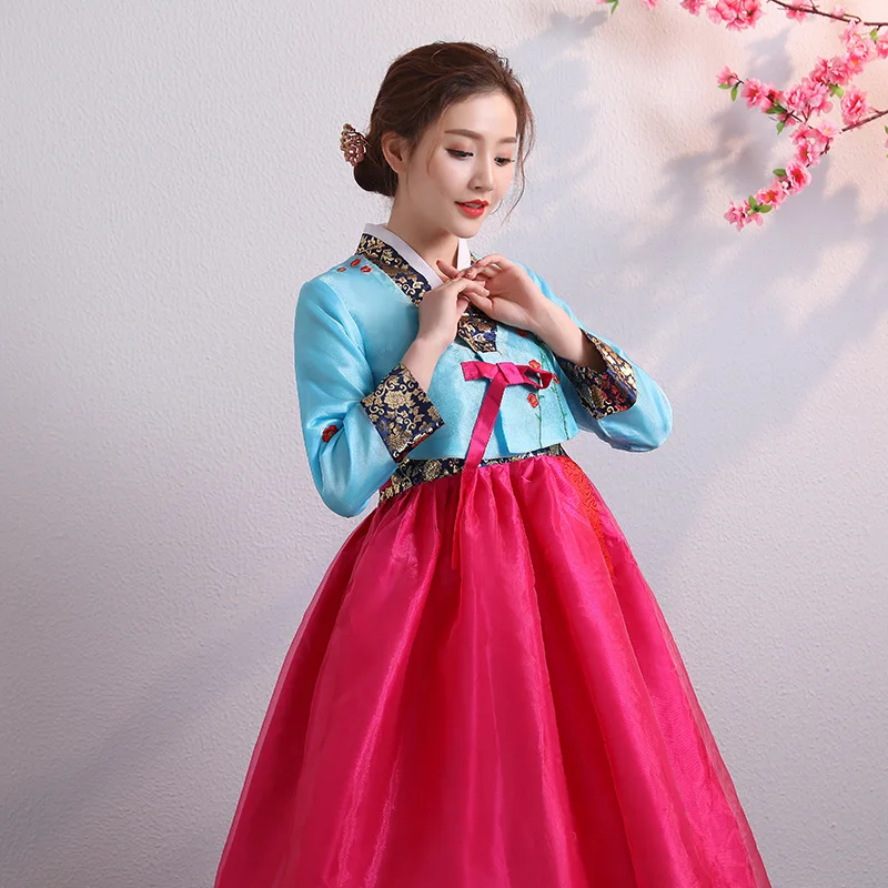 Дворец ханбок новости Цветочная вышивка Традиционный корейский костюм для женщин Свадебная вечеринка элегантный кимоно танцевальный костюм