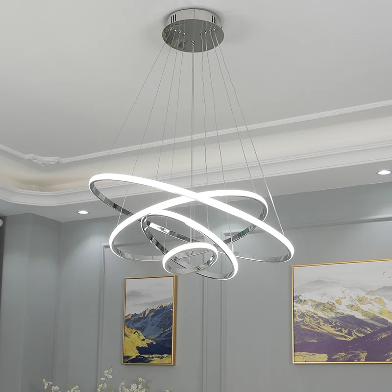 

Chandeliers light Aluminum ring dimming remote control hanging lights for home decorative dining room Modern led chandelier lamp