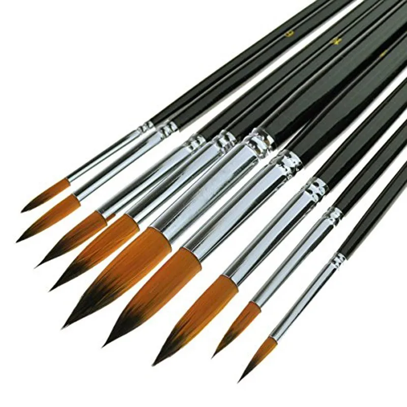 9Pcs Pointed Nylon Wooden Handle Paint Brush Set Acrylic Oil Watercolor