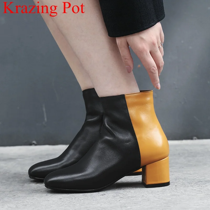 

2018 new arrival big size zipper mixed colors ankle boots square heel cow leather square toe motorcycle boots winter shoes L33