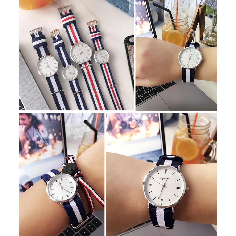 Новый бренд пару часов для Для мужчин Для женщин Ultra Slim кварцевые часы с простым нейлон группа Relogio Masculino Мода Наручные часы