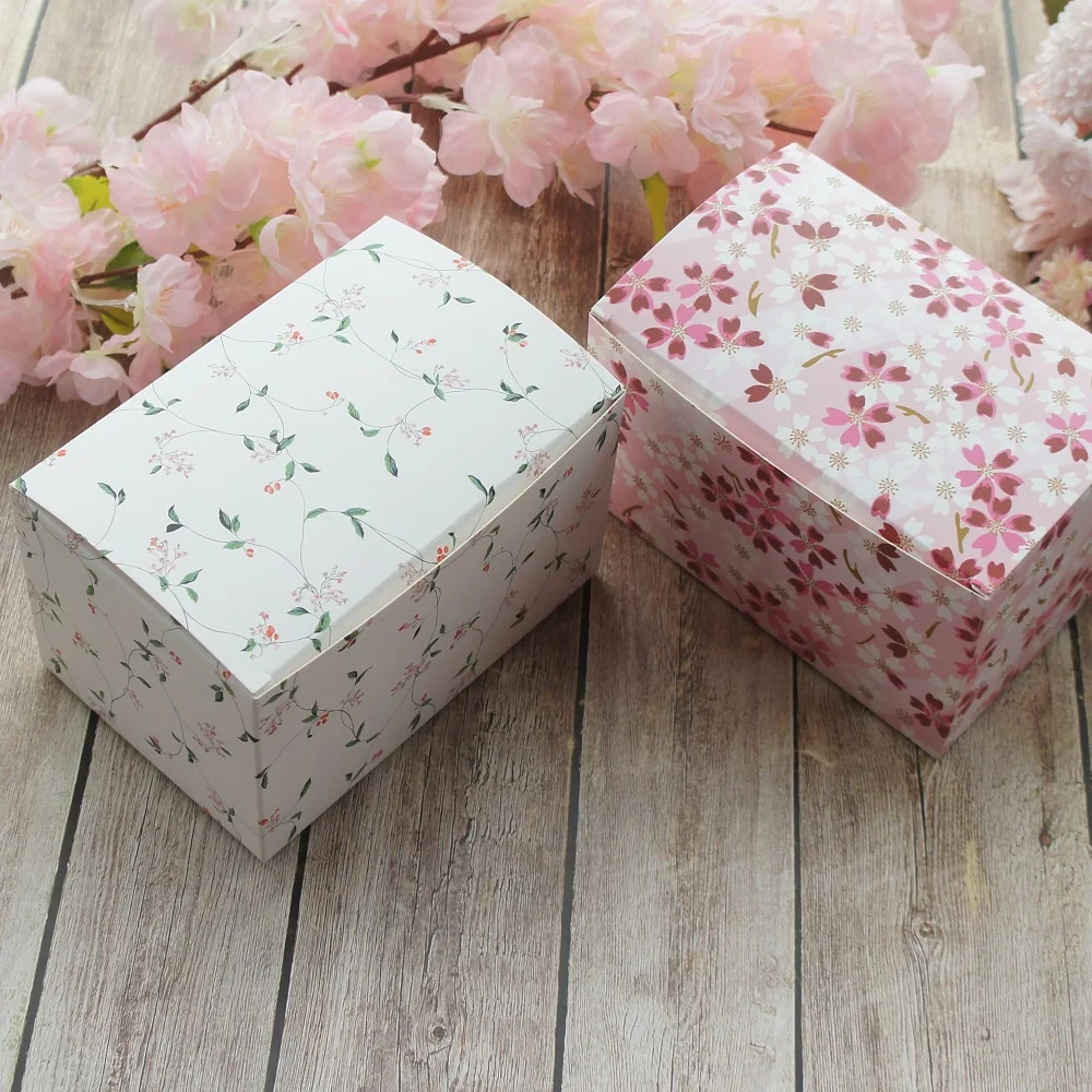Розовый белый цветочный дизайн 10 шт. 15*10*9 см бумажная коробка конфеты печенье банка Свеча День рождения Свадьба Подарочная упаковка «сделай сам»