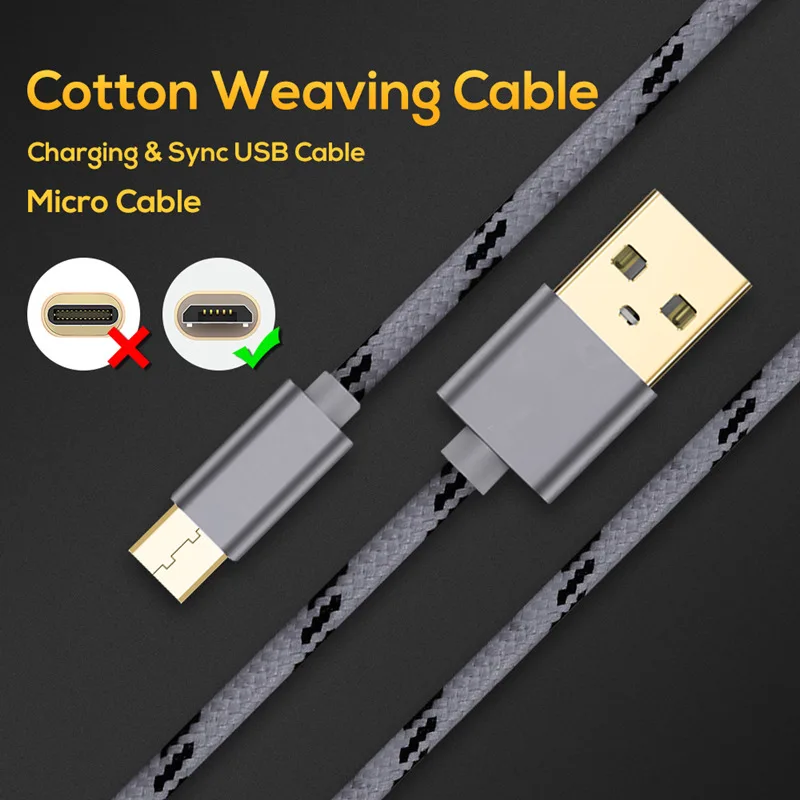 AIFFECT المصغّر USB كابل 2A سريع كابل شحن النايلون USB كابل بيانات ل شاحن هاتف محمول يعمل بنظام تشغيل أندرويد كابلات معدن قوي شاحن الحبل