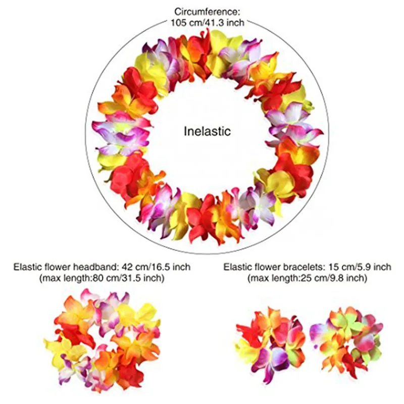 4 шт. Гавайская гирлянда набор красочный цветок Leis Девушки Ожерелье Браслеты головной убор нарядное платье мяч пляжные украшения