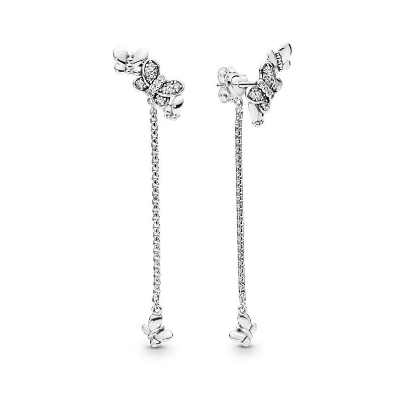 

2019 Spring New Fashion 925 Sterling Silver Pans Bedazzling Butterflies Hanging Earrings Studs Women Jewelry Mother Day Gift