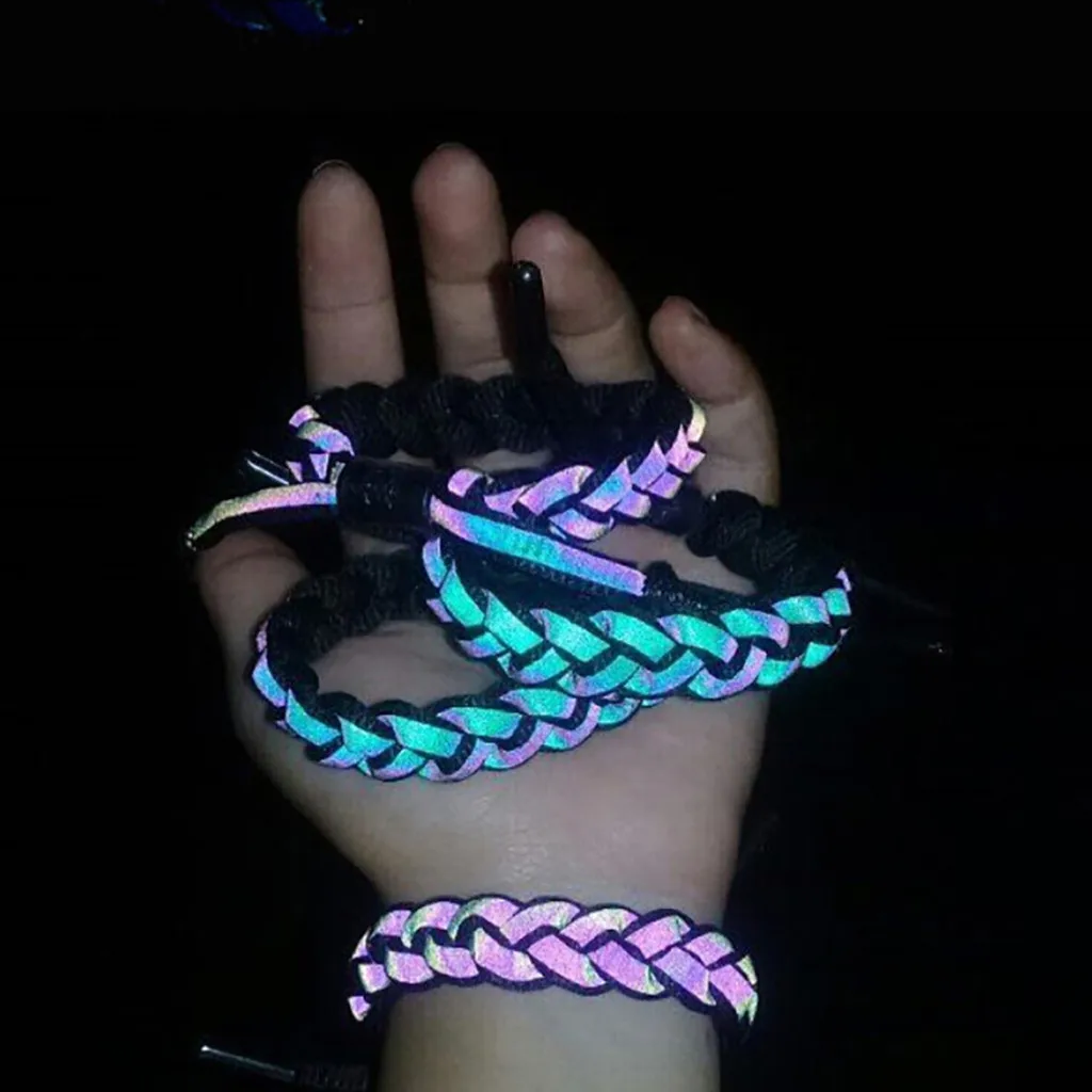 

2019 Reflective Woven Bracelet Gradient pulseira Fluorescent Couple Hand Rope Portable bransoletki