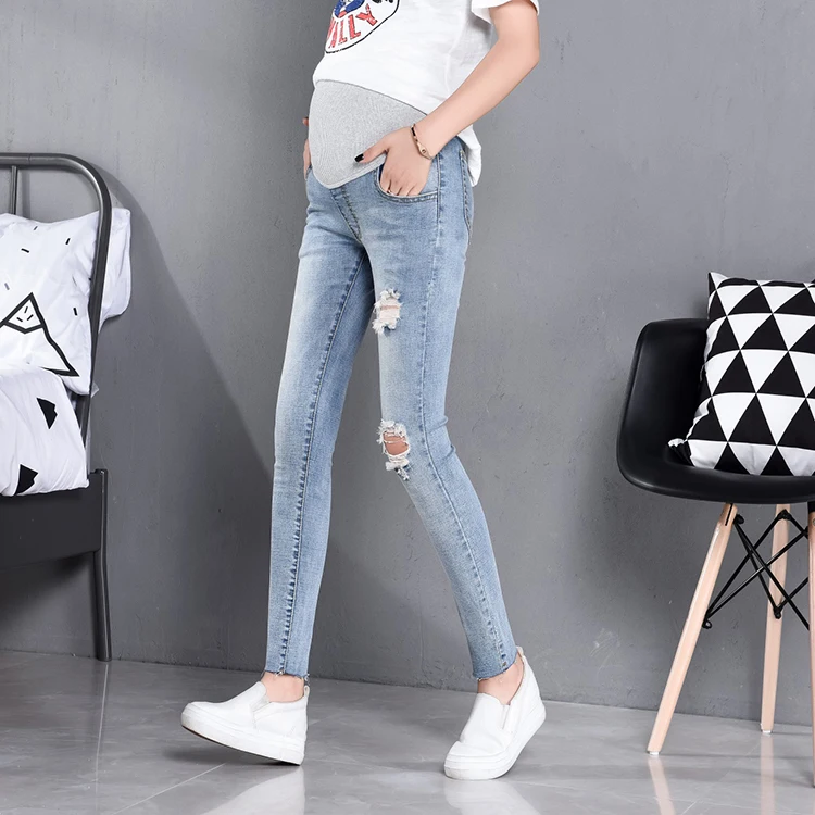 

860# 9/10 Length Strech Cotton Denim Maternity Jeans Spring Summer Skinny Pencil Pants Clothes for Pregnant Women Slim Pregnancy