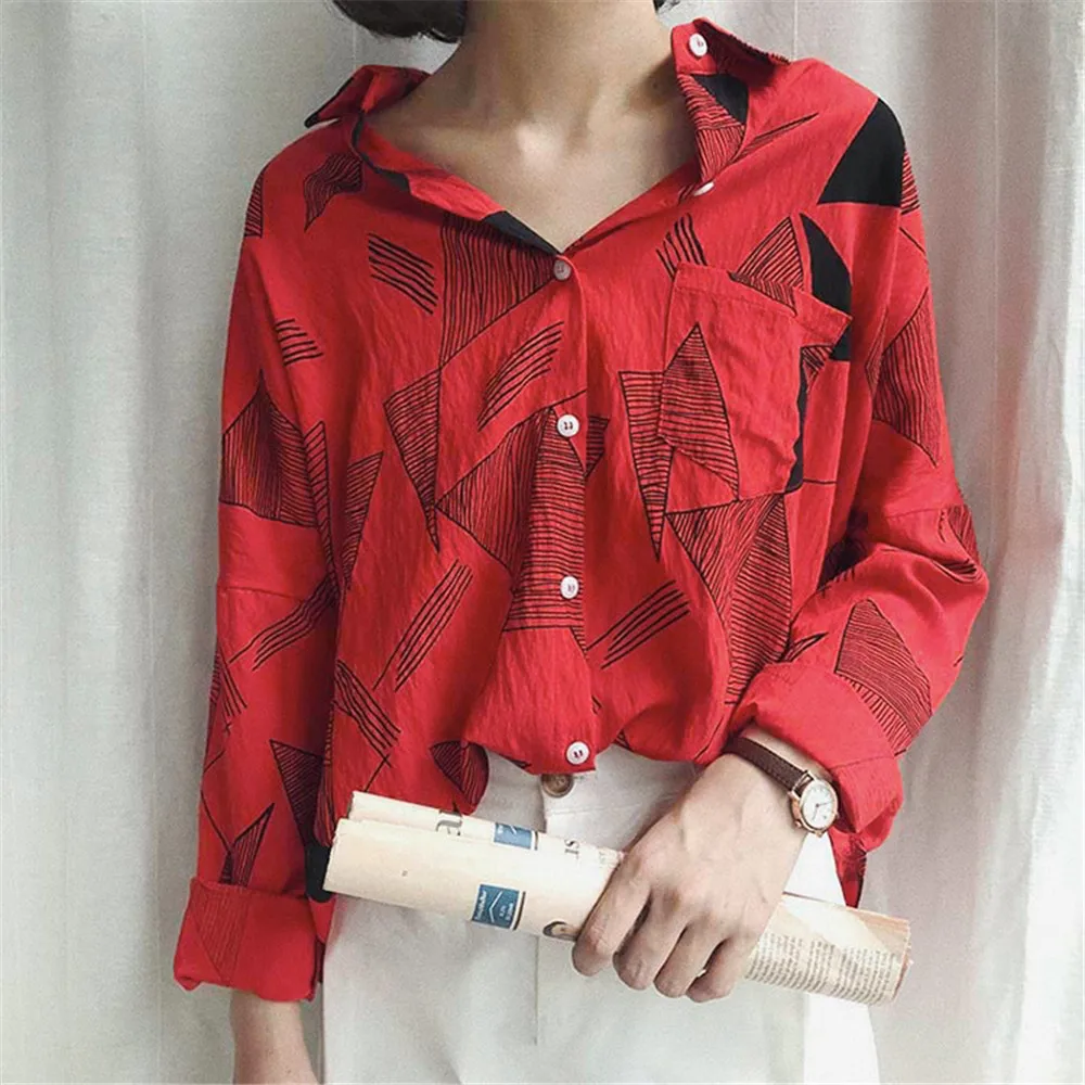 Autumn Geometric Women Blouse 2018 Long Sleeve Office Blouse for Women Casual Working Shirt 120CM Chest Match All Occasion (6)
