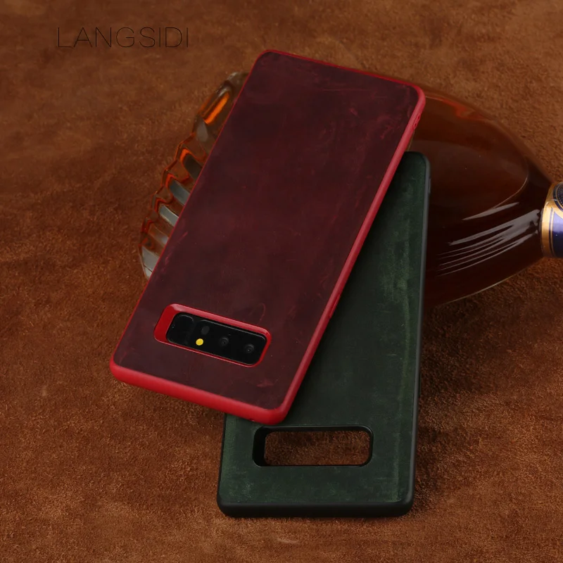 

LANGSIDI phone case For Samsung Galaxy Note 8 Real Calf leather Back Cover Case/cowhide Leather Case