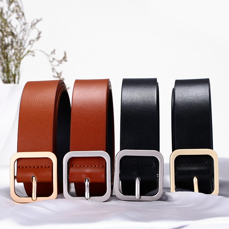 

New Woman Waist belt Simple Metal Belt Female Gold Silver Alloy Square Buckle Ladies Belts Strap Students Belts for Women Jeans