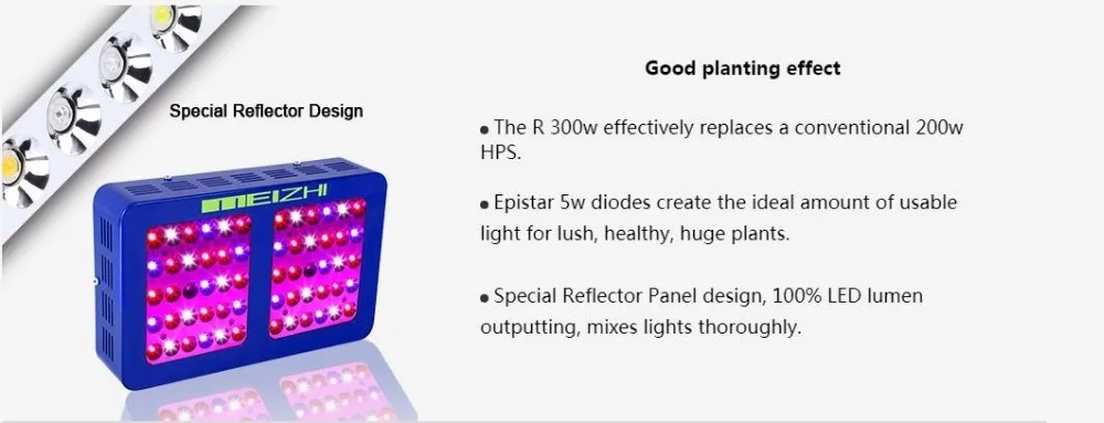 Светодиодный светильник MEIZHI с отражателем, полный спектр, 300 Вт, Epistar, для внутреннего сада, гидропоника, семена, светильник для выращивания растений