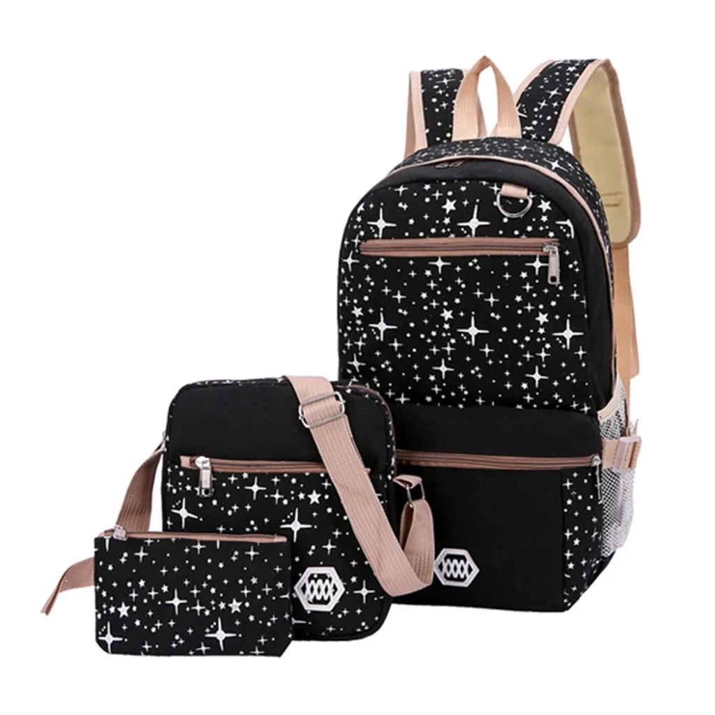 

MAIOUMY Fashion Women's Outdoor Three-Piece Canvas Solid Color Backpack Travel Bag anti theft Bucket school backpack hot June 17