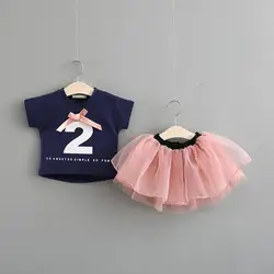 Roupas infantis menina/Новинка 2018 года, летняя повседневная хлопковая одежда для девочек 0-3 лет, детский топ с цифрами и юбка, комплект из двух