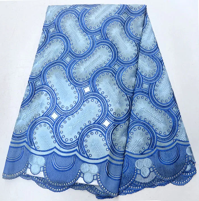 

Sky Blue African Dry Swiss Voile Lace Fabric With Stones Swiss Cotton Lace High Quality Lace Fabrics For Wedding dress