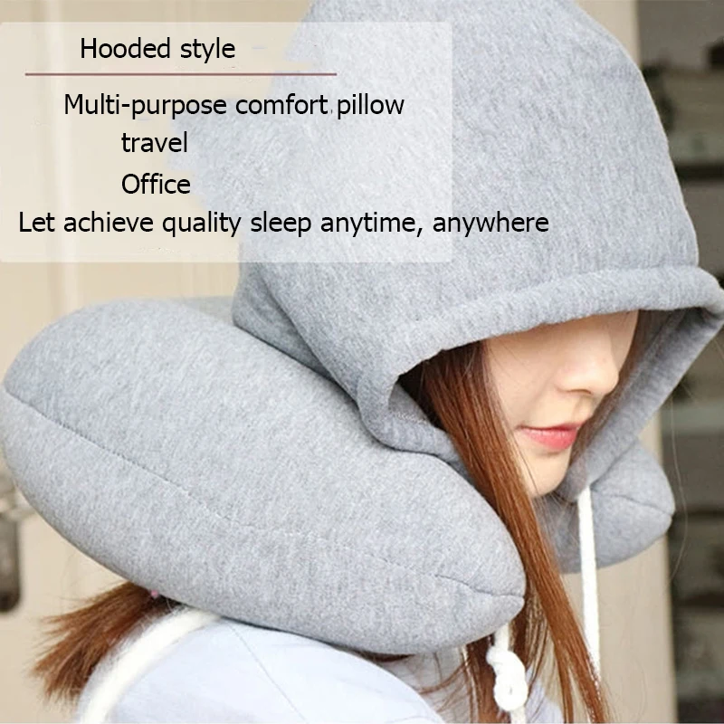 JXSLTC Travel Accessories Soft Hooded  U Shaped Pillow Hat Solid Color Bedding Body Pillows With Cap For Men Women Body Pillow