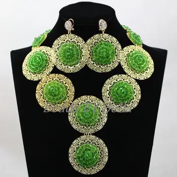 

Trendy 2017 New Green Crystal Nigerian Wedding African Beads Jewelry Sets Costume Indian Pendant Necklace Free Shipping ABL013