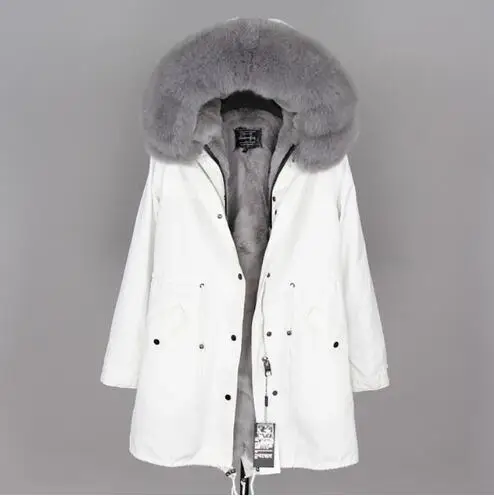 Модная зимняя куртка для женщин из натурального меха кролика, пальто из натурального меха лисы, свободные длинные парки, Большая Меховая верхняя одежда, съемная - Цвет: faux fur liner