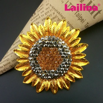 

New 56mm Gold Plating Rhinestone Sunflower Brooch For Women Wedding Bouquet Brooch Jewelry