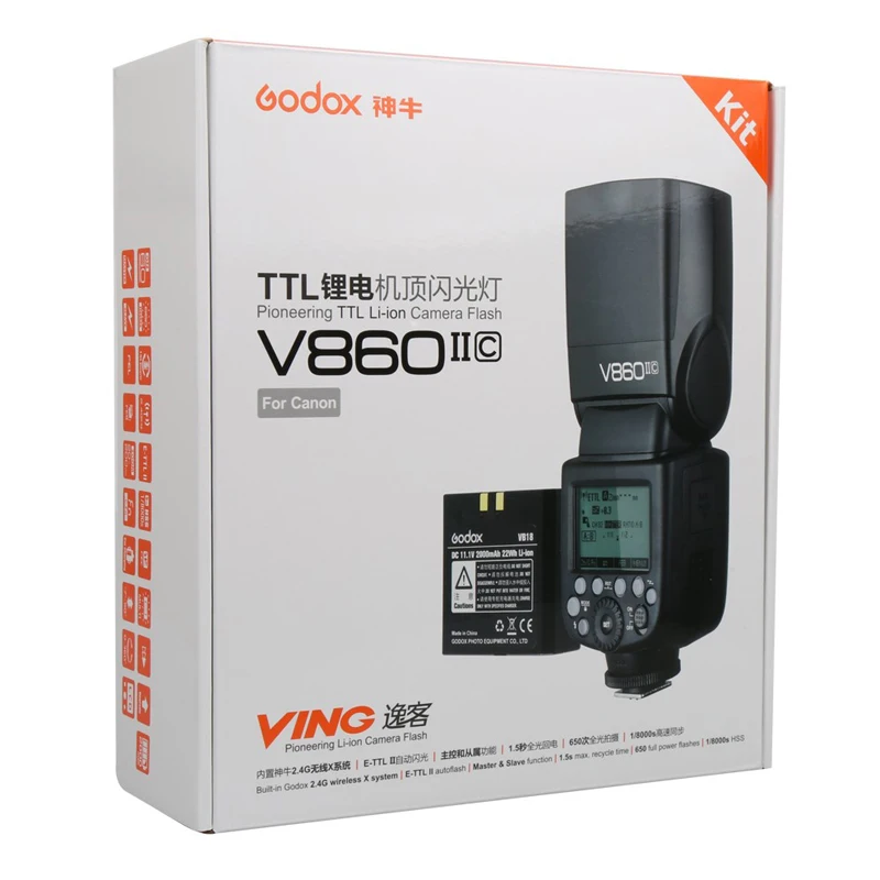 Вспышка Godox V860II GN60 ttl HSS 1/8000s Speedlite с литий-ионным аккумулятором+ передатчик вспышки X1T-C/N/S для Canon Nikon sony DSLR