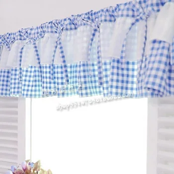 

Free shipping blue white Plaid beautiful coffee short curtain kitchen curtains for living room bedroom 40*150CM customized