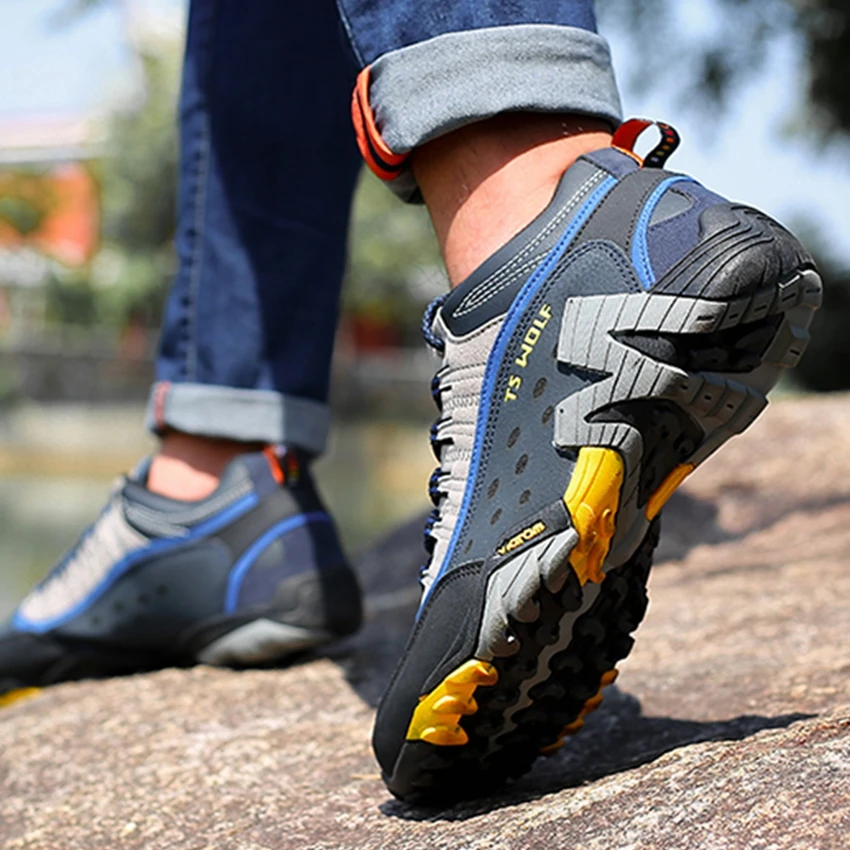 genuine leather waterproof outdoor sport men running shoes sneakers for ...