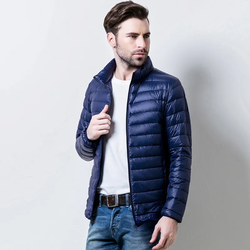 Негабаритный M-6XL модная зимняя Ультралегкая пуховая куртка для мужчин s с капюшоном уличная легкая пуховая куртка теплая зимняя одежда для мужчин - Цвет: Navy  stand collar