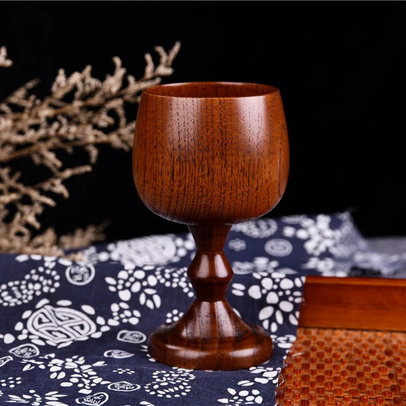 Natural Solid Wood Cup Classic Wooden Wine Cup Vintage Goblet Chalice Wood Drinking Dining Cup Drinkware Gift (1)