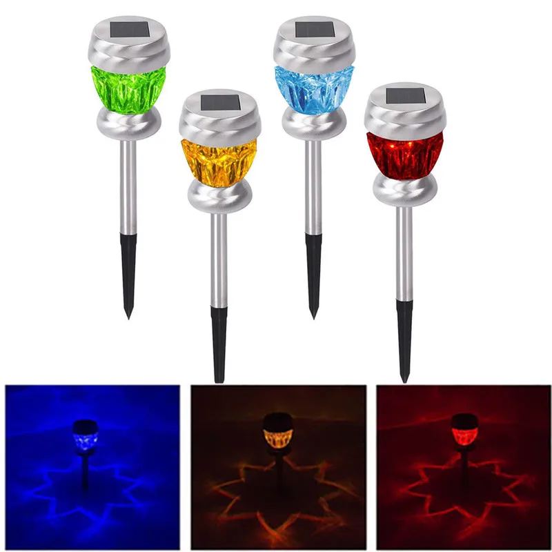 

4 Pcs Outdoor LED Solar Garden Light Lawn Lamps Stainless Steel Pathway Stakes Disk Spike Landscape Lighting for Ground Street