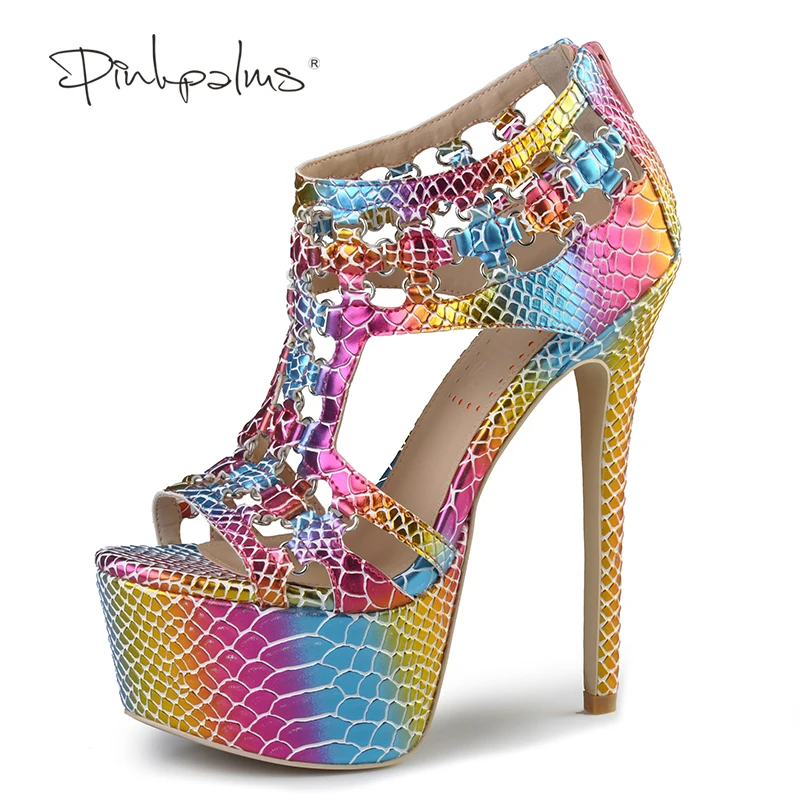 Pink Palms Women Sandals High Heels Shoes Thick Platform sandals peep