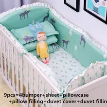 Промо-акция! 6/9 шт. Лось детская кроватка, набор, на вечеринку Перед родами; Бампер Наполнитель и листа Одеяло льна бортики для кроватки весь набор