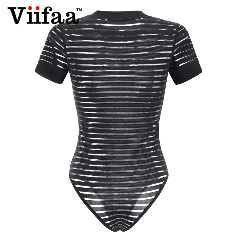 Viifaa Sexy Black Bodysuit Women See Through Mesh Striped Jumpsuit Short Sleeve Body Femme Romper Summer Bodysuits Viifaa Sexy Black Bodysuit Women See Through Mesh Striped Jumpsuit Short Sleeve Body Femme Romper Summer Bodysuits