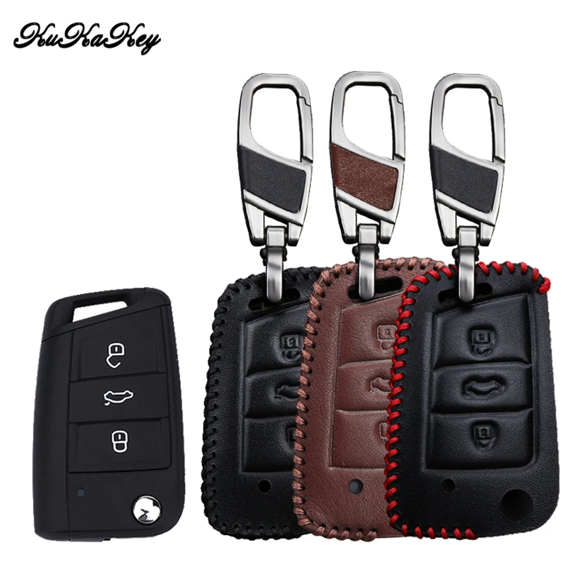 

Leather Car Key Case Cover For Skoda Octavia combi A7 For SEAT Leon Ibiza Cuptra For Polo 2016 Golf 7 MK7 Key Portect Case