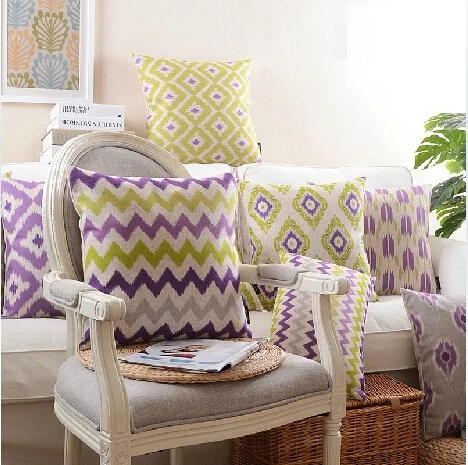 Geometric Cushion Covers Yellow And Purple Good Quality Linen Cotton Geometric Cushion Covers Yellow And Purple Good Quality Linen Cotton Custom Pillow Cases 45x45cm 30x50cm Wavy Stripe Pillows In Cover From Home
