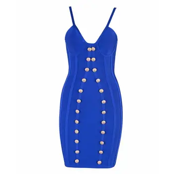 

Newest Fashion Celebrity Party Bodycon Bandage Dress Women Blue Spaghetti Strap V-Neck Sexy Night Out Club Dress Women Vestidos