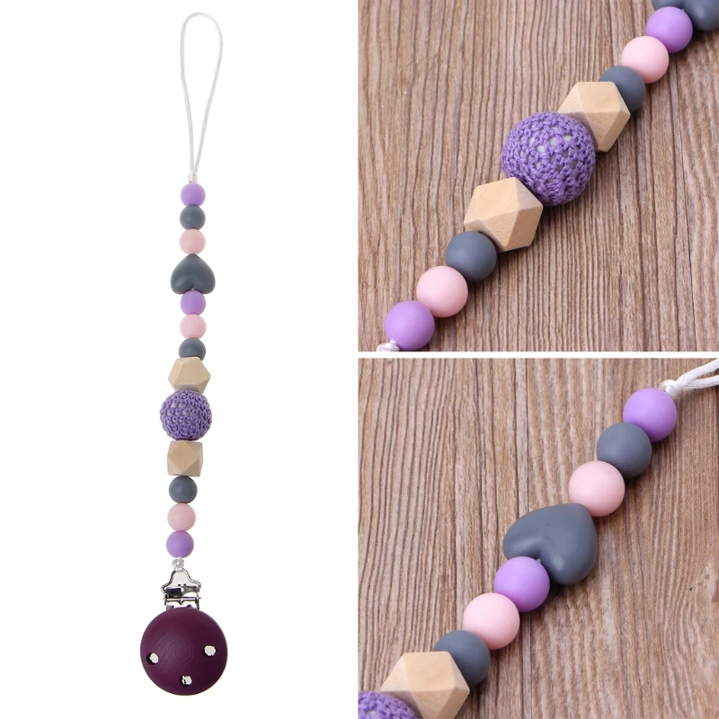 Cute Purple Baby Teething Dummy Pacifier Clip Infant Soother Nipple Strap Chain safe