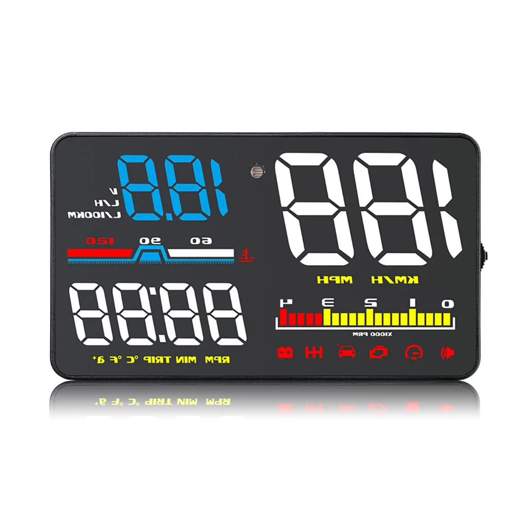 

D5 5" Car HUD OBD Head Up Display Digital Speedometer Windshield Projector Fatigue Alarm Fault Code Fuel Speed Gauge A8