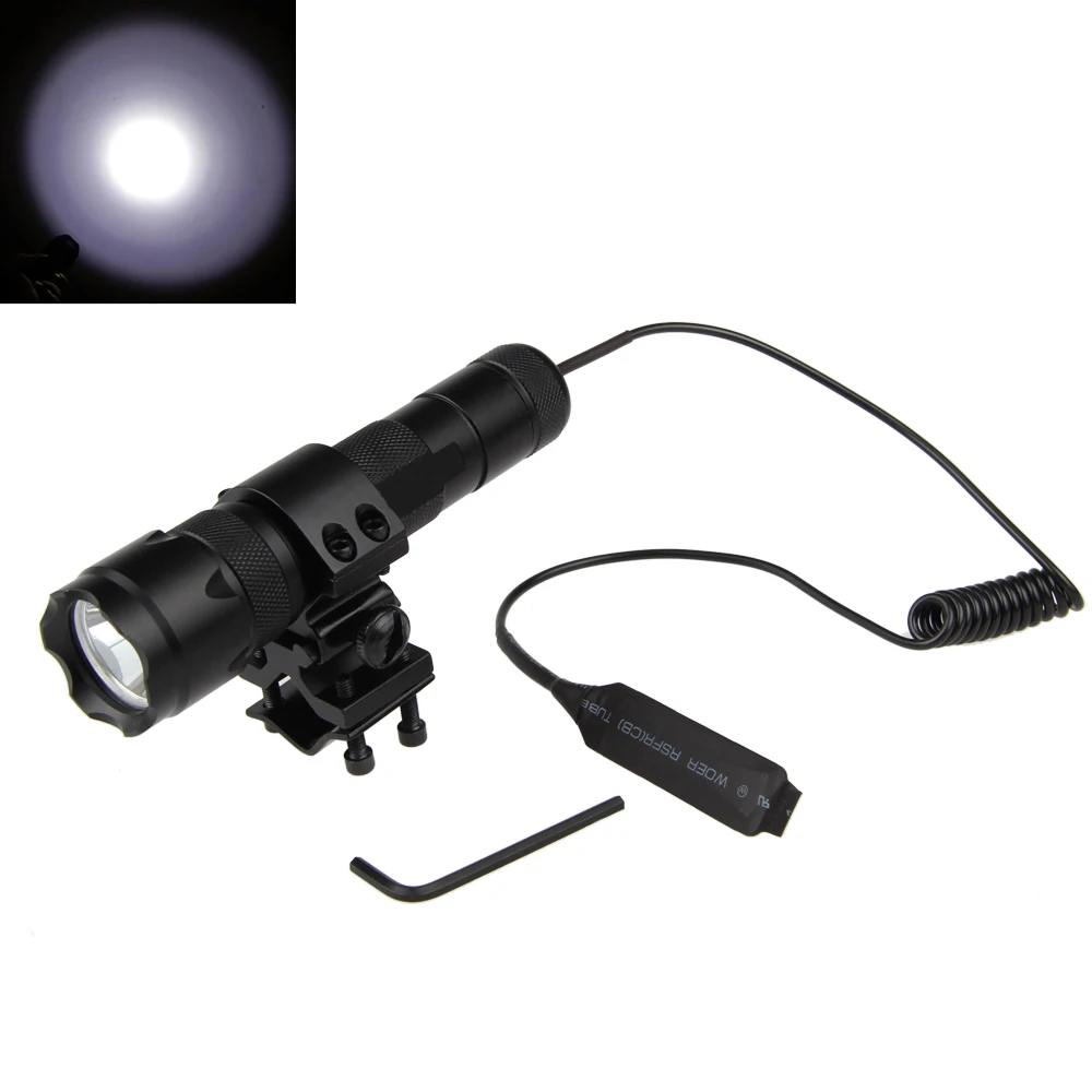 

Powerful Lm XM-L T6 LED WF-502B Tactical Hunting Flashlight Torch Mount Light Rifle Gun Rail+Pressure Switch+Bike Mount