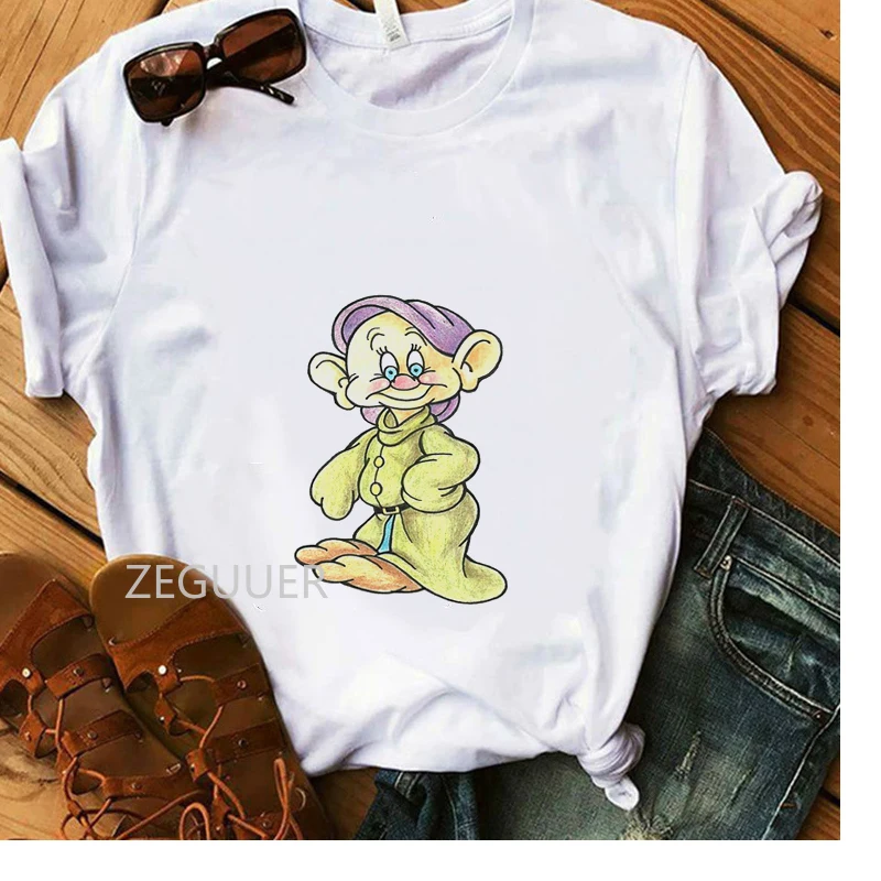 

Vogue Girls T-Shirt Snow White The Seven Dwarfs Drawing T-shirt Women Cotton Soft White Casual Harajuku Tees Lady Hipster Tops