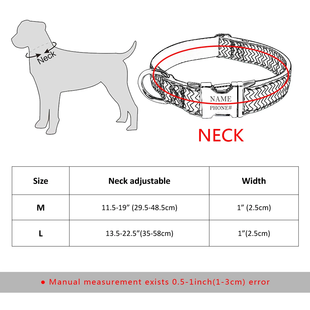 Ошейник для собак, нейлоновый, выгравированный, на заказ, для щенков, ID тег, ошейник, антипотеря, персонализированные именные ошейники, регулируемые для средних и больших собак
