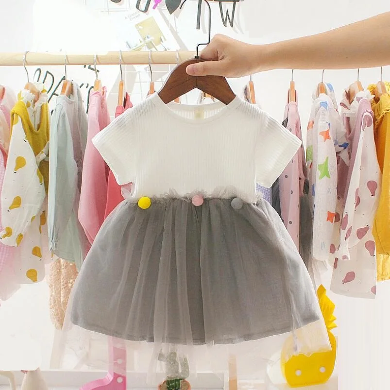Летние Детские платья для дня рождения для девочек в полоску Vestidos, детское платье принцессы, Одежда для новорожденных маленьких девочек - Цвет: ball white