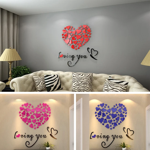 Romantis Diy Seni Akrilik Cinta Hati Stiker Dinding R Tidur Romantis Diy Seni Akrilik Cinta Hati Stiker Dinding R Tidur Living Room Pernikahan Dekorasi